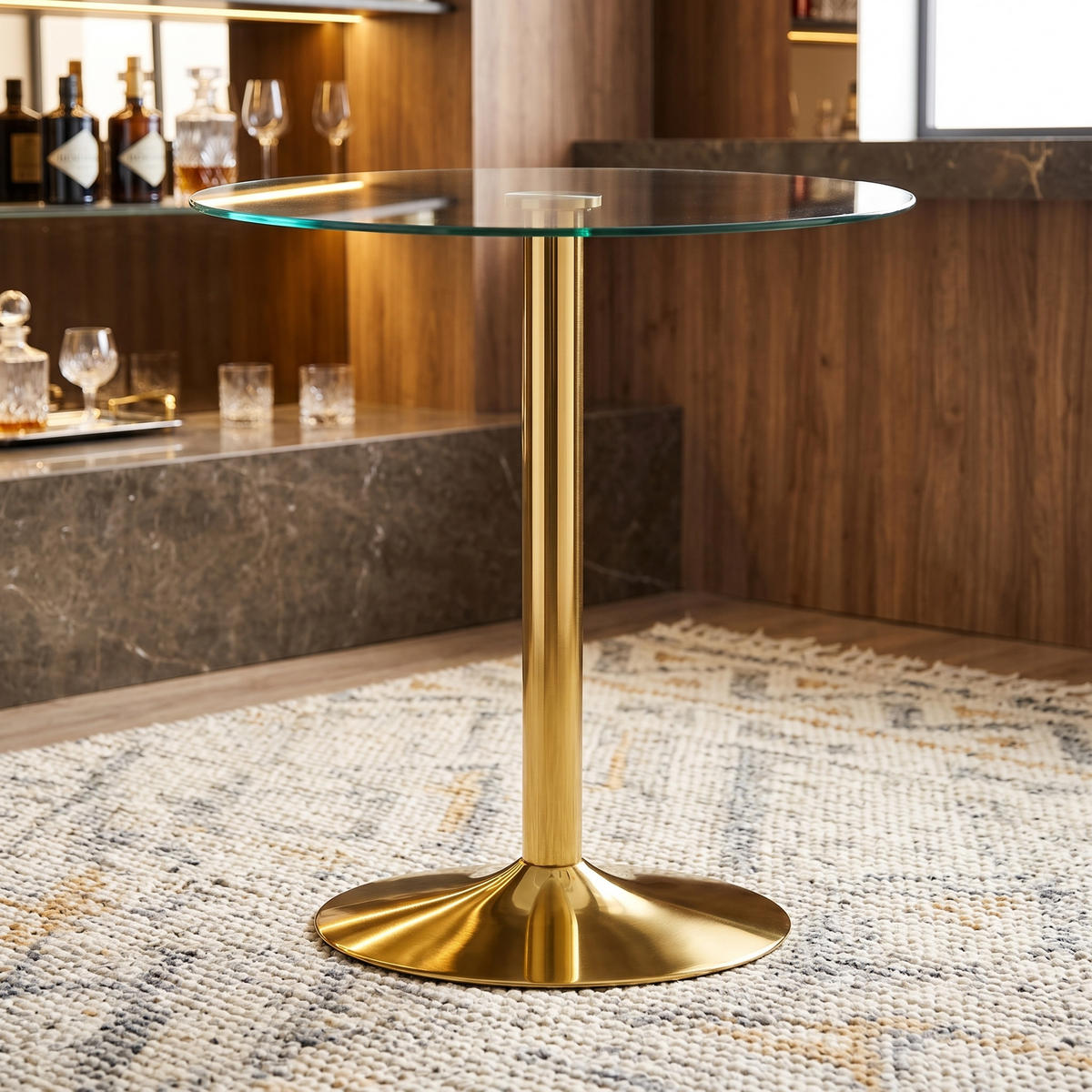 BARTISCH runder glas & gold Ø 89 cm mit trompetenfuß - Goldfarben, Glas (89/89/92cm) - Urban Meuble