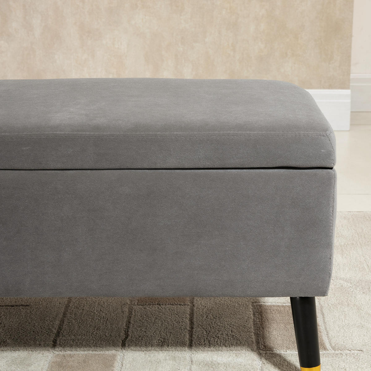 TRUHENBANK DE-07180 Samtoptik, Metall-Kautschukholzbeine Kohlegrau - Anthrazit, Holz/Textil (43/45/110cm) - ComfortXL