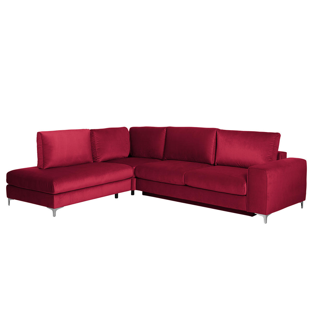 ECKSOFA mit Ottomane - Chromfarben/Bordeaux, Textil/Metall (302/1cm) - home24