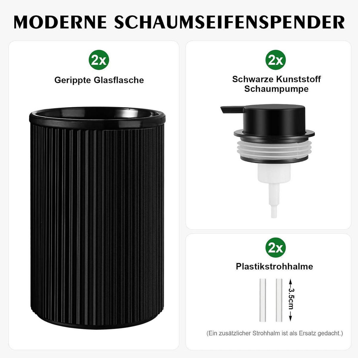 SCHAUMSEIFENSPENDER 2-teiliges Set Glas Schwarz Matt 325ml - Schwarz, Glas (10/18/10cm)