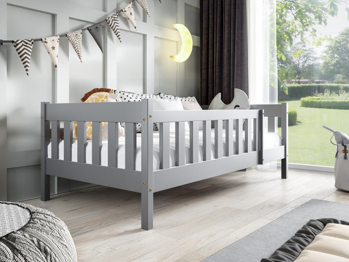 KINDERBETT ELSA 80x190 cm Hellgrau - Hellgrau, Holz (80/190cm) - MASSENO