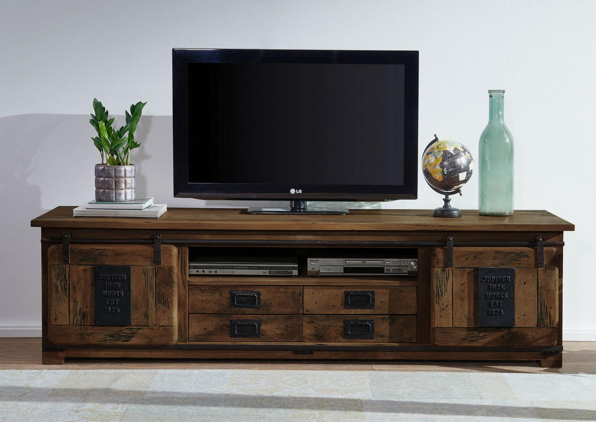 TV-BOARD Mango 200x55x55 braun lackiert RAILWAY #448 - Braun, Holz (200/55/55cm) - Massivmoebel24