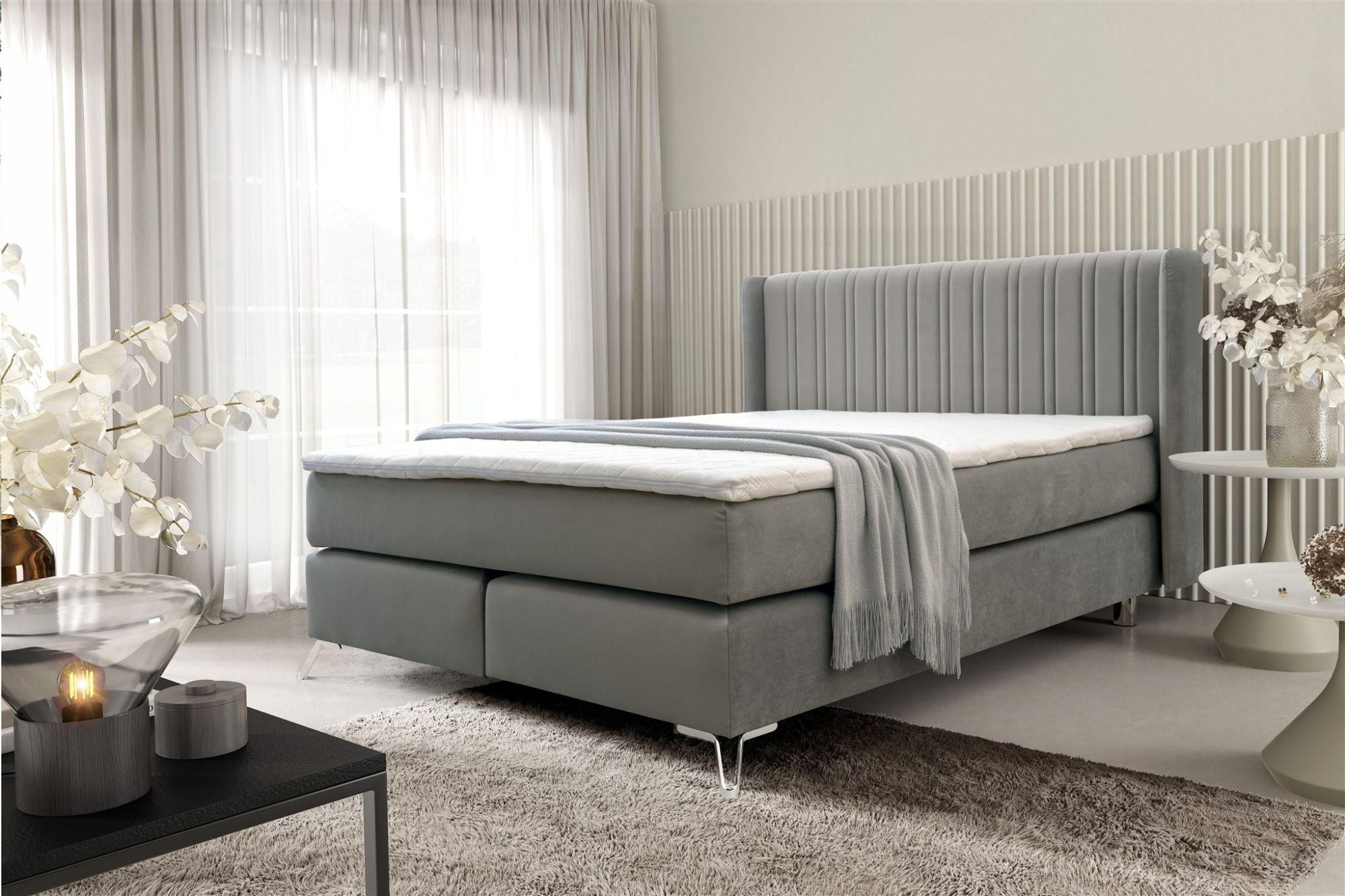 BOXSPRINGBETT Agnus - Dunkelgrau, Holzwerkstoff/Textil (120/200cm) - Fun Möbel