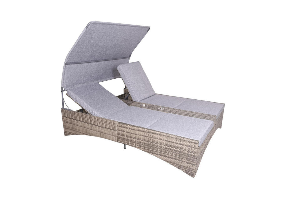 DOPPEL-SONNENLIEGE Melina Grau-Schwarz Gartenliege mit Dach - Grau, Kunststoff (160/163/200cm) - DELUKE
