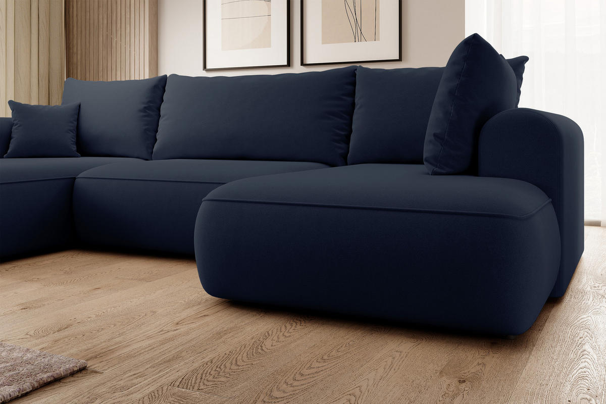 WOHNLANDSCHAFT Ovo Dunkelblau Velours - Schwarz/Dunkelblau, Textil (380/95/167cm) - Selsey