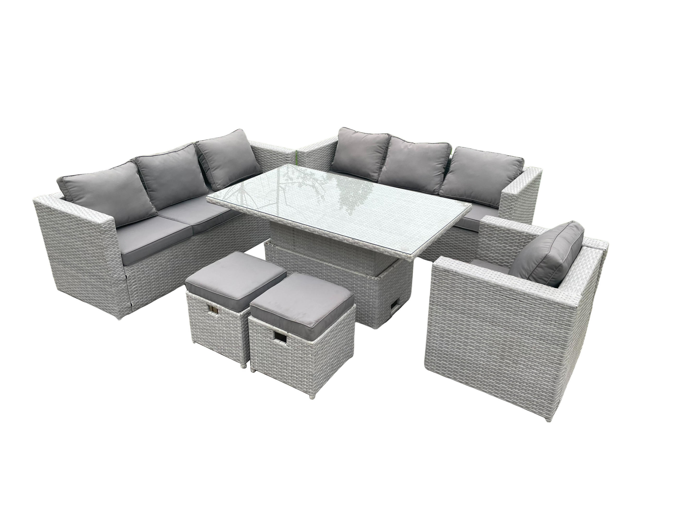 GARTENMÖBEL SET Polyrattan Helles Grau 9-Sitzer - Hellgrau, Metall - Fimous