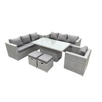 GARTENMÖBEL SET Polyrattan Helles Grau 9-Sitzer - Hellgrau, Metall - Fimous