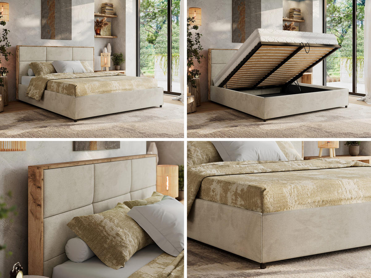 POLSTERBETT LERIO CLASSIC 180/200 - Beige Velvet - ohne Matratze - Beige, Textil (180/200cm) - MKS