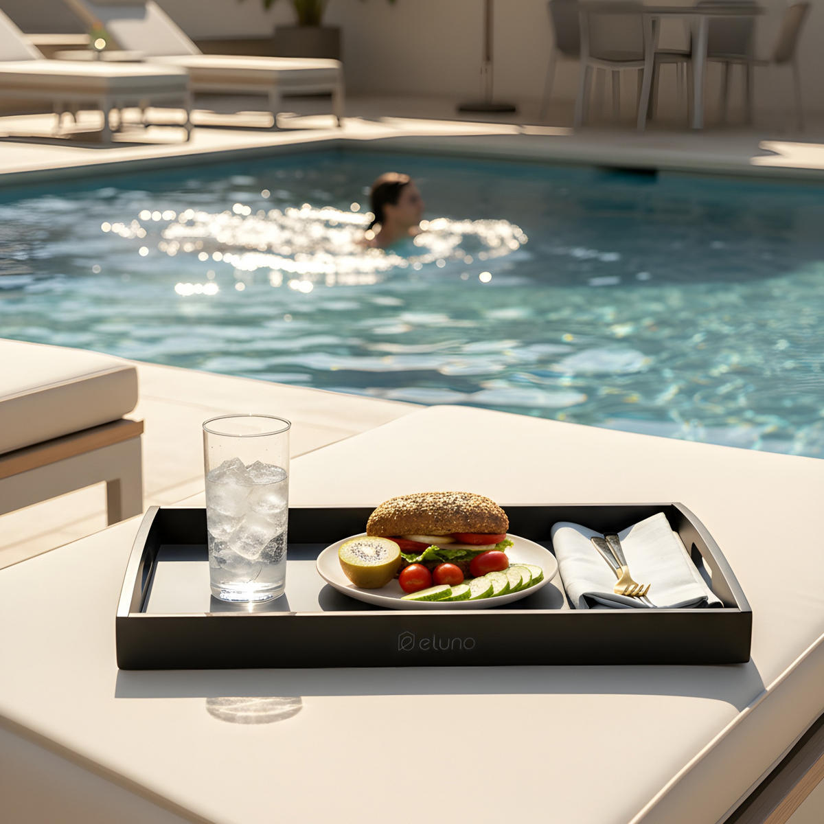 SERVIERTABLETT mit Griffmulden - Schwarz, Naturmaterialien (50/5/30cm) - eluno