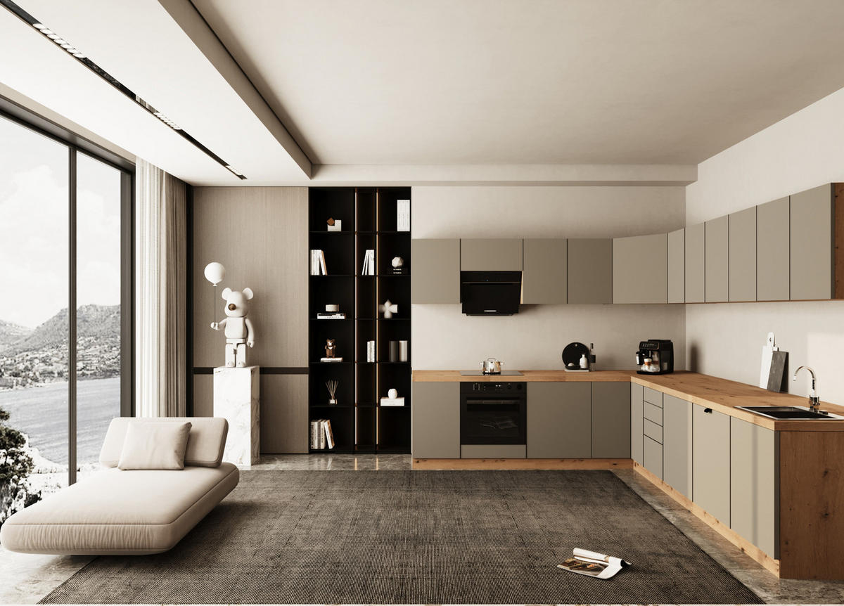 WINKELKÜCHE 300 cm x 240 cm - Langen KL23-M300 - in Beige/Matt - Beige, Holz (540/212/52cm)