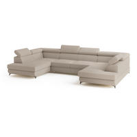 WOHNLANDSCHAFT VINTESSA Beige Boucle-Stoff mit Schlaffunktion - Beige, Holz (323/89/190cm) - MASSENO