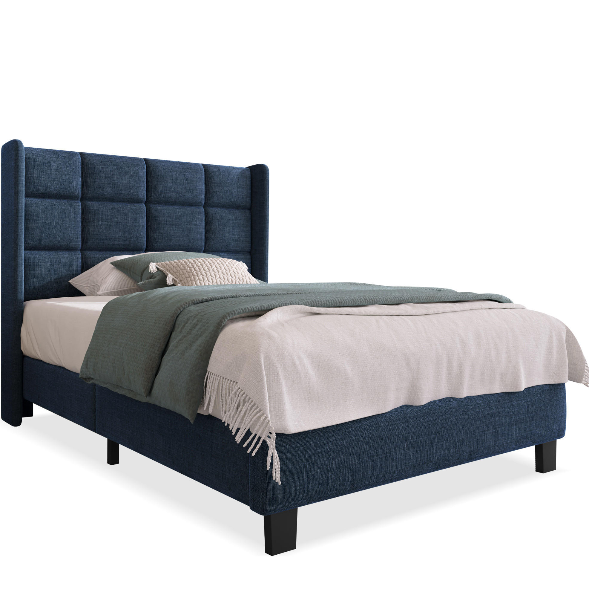 POLSTERBETT 90/200 cm Blau aus Leinen mit Lattenrost - Blau, Textil (90/200cm) - OKMYHOME
