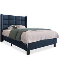 POLSTERBETT 90/200 cm Blau aus Leinen mit Lattenrost - Blau, Textil (90/200cm) - OKMYHOME
