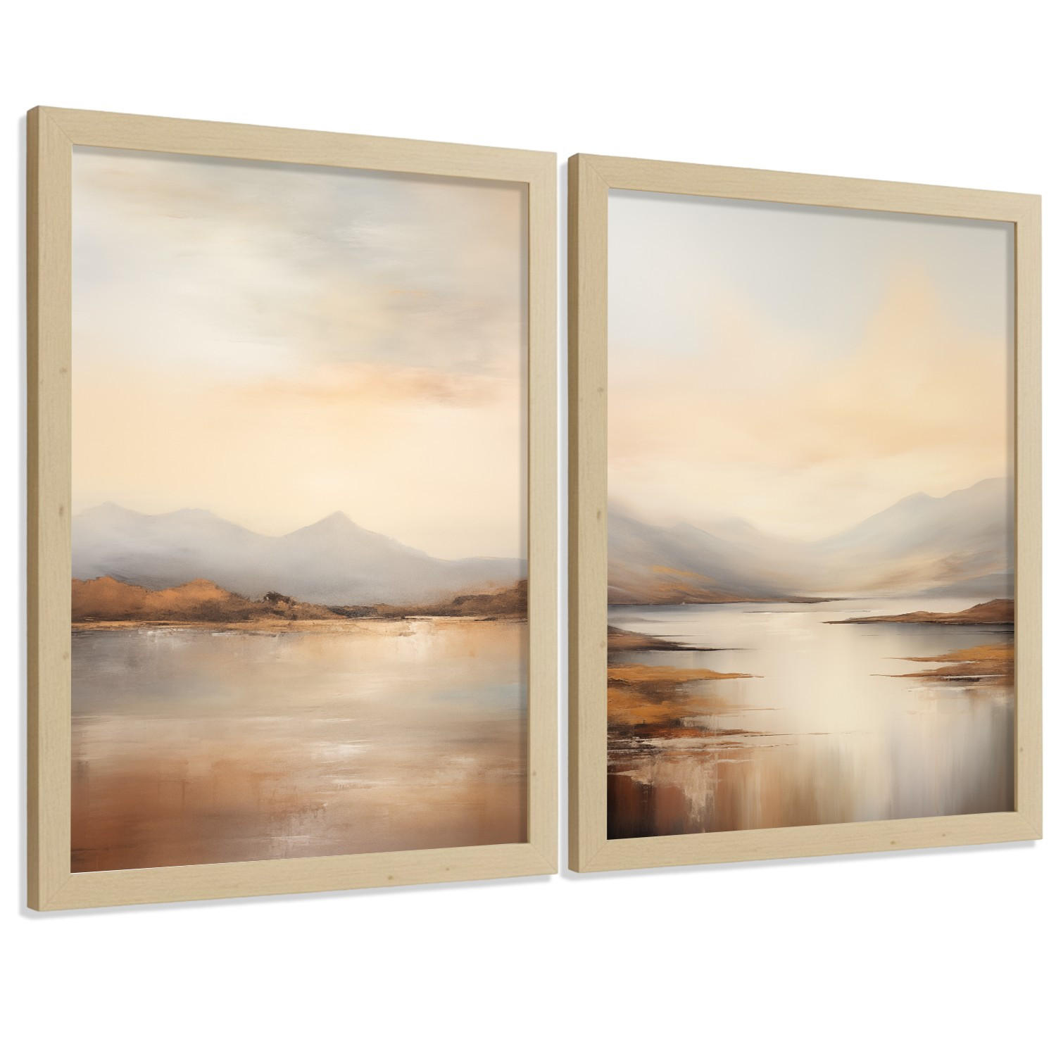 POSTER 2er-Set Wandbilder Sonnenaufgang modern Wohnzimmer Deko, Schlafzimmer, Küche, Badezimmer Leichter Holzrahmen A3 - Beige, Papier (29.7/1/42cm) - Nacnic
