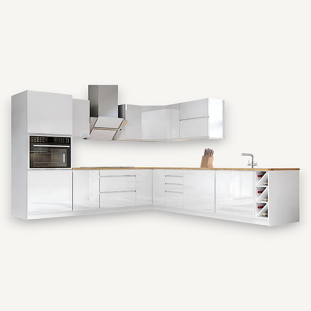 ECKKÜCHE 250 x 270 cm - Aspen K67-M250 - in Weiß/Hochglanz - Weiß Hochglanz, Holz (250/212/270cm)