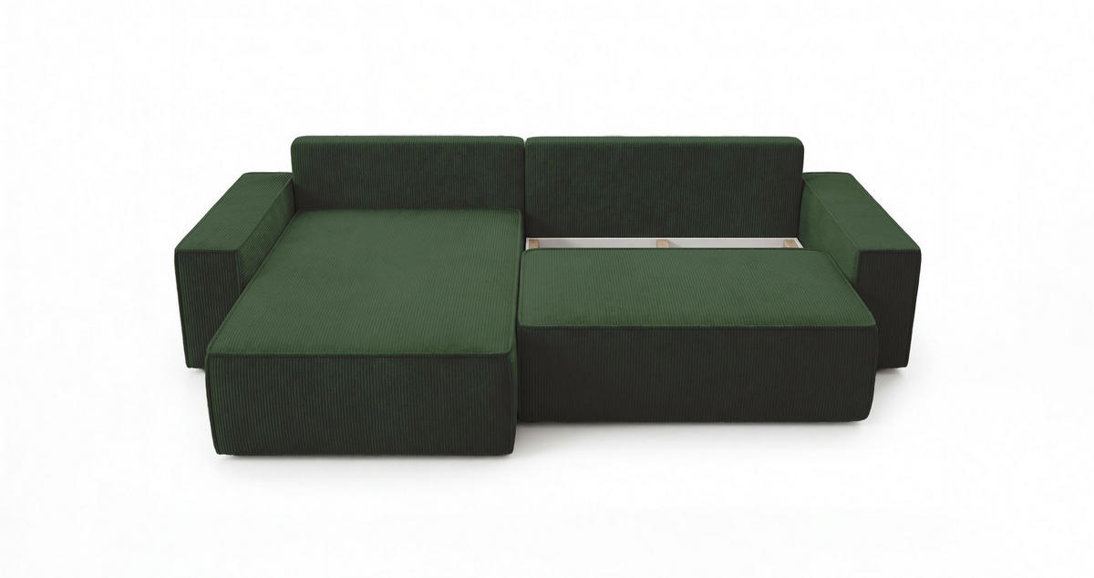 ECKSOFA California mit Schlaffunktion Grün Links - Grün, Textil (280/185cm) - Cornero
