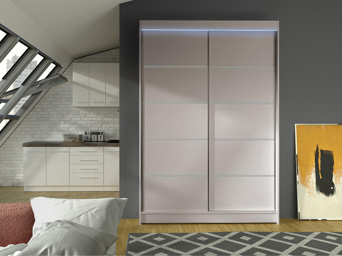 SCHWEBETÜRENSCHRANK Lino IV mit RGB LED Beleuchtung - Kaschmir, Holzwerkstoff/Metall (120/200/58cm) - MIRJAN24