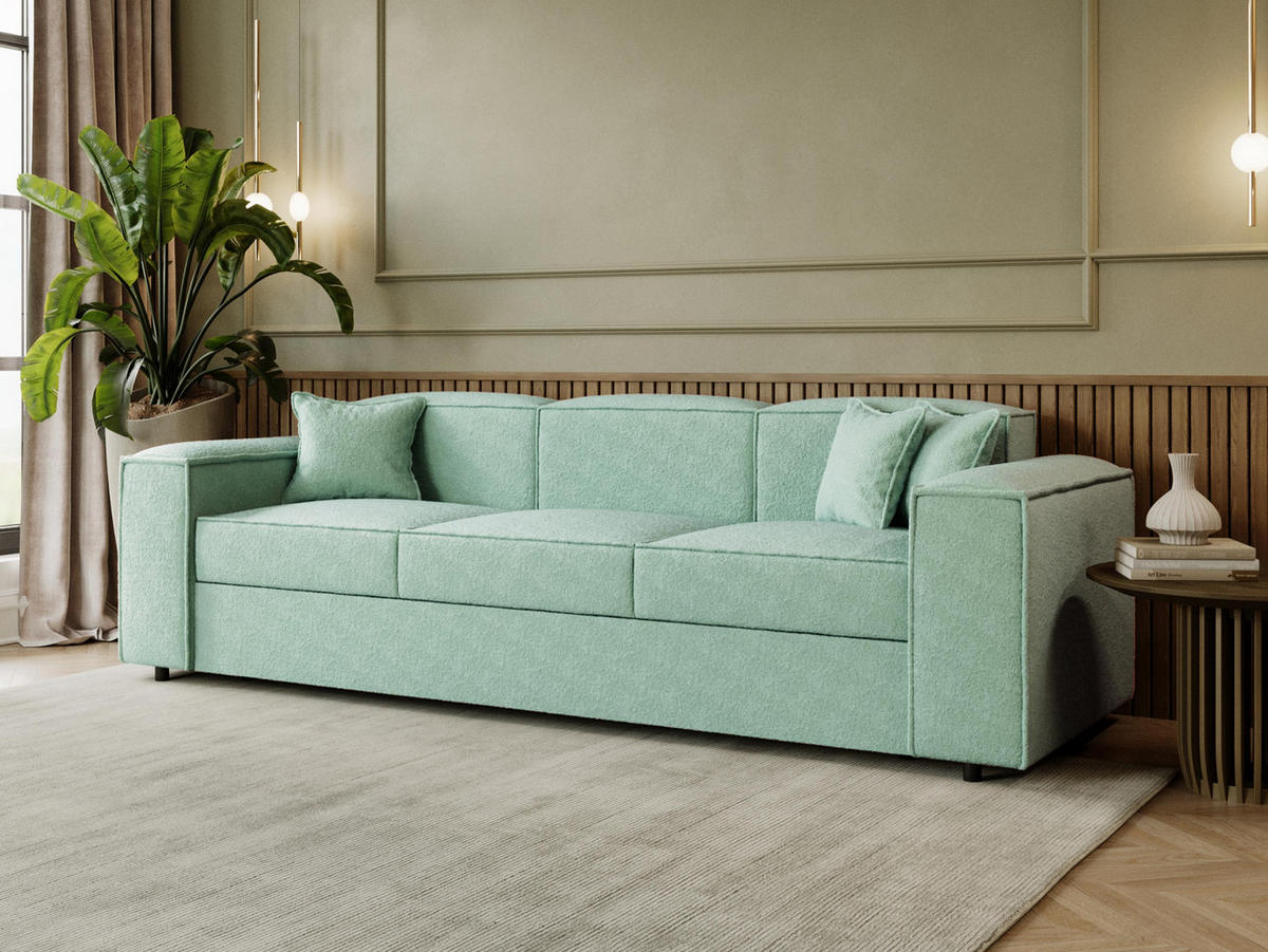 SCHLAFSOFA Santos Boucle - Schwarz/Mintgrün, Holzwerkstoff/Kunststoff (252/79/88cm) - MIRJAN24