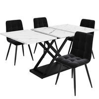 ESSGRUPPE DE-39182 ausziehbarer 160/80 cm Tisch mit 4 Stühlen Weiß/Schwarz - Weiß, Holzwerkstoff (160/75/80cm) - ComfortXL