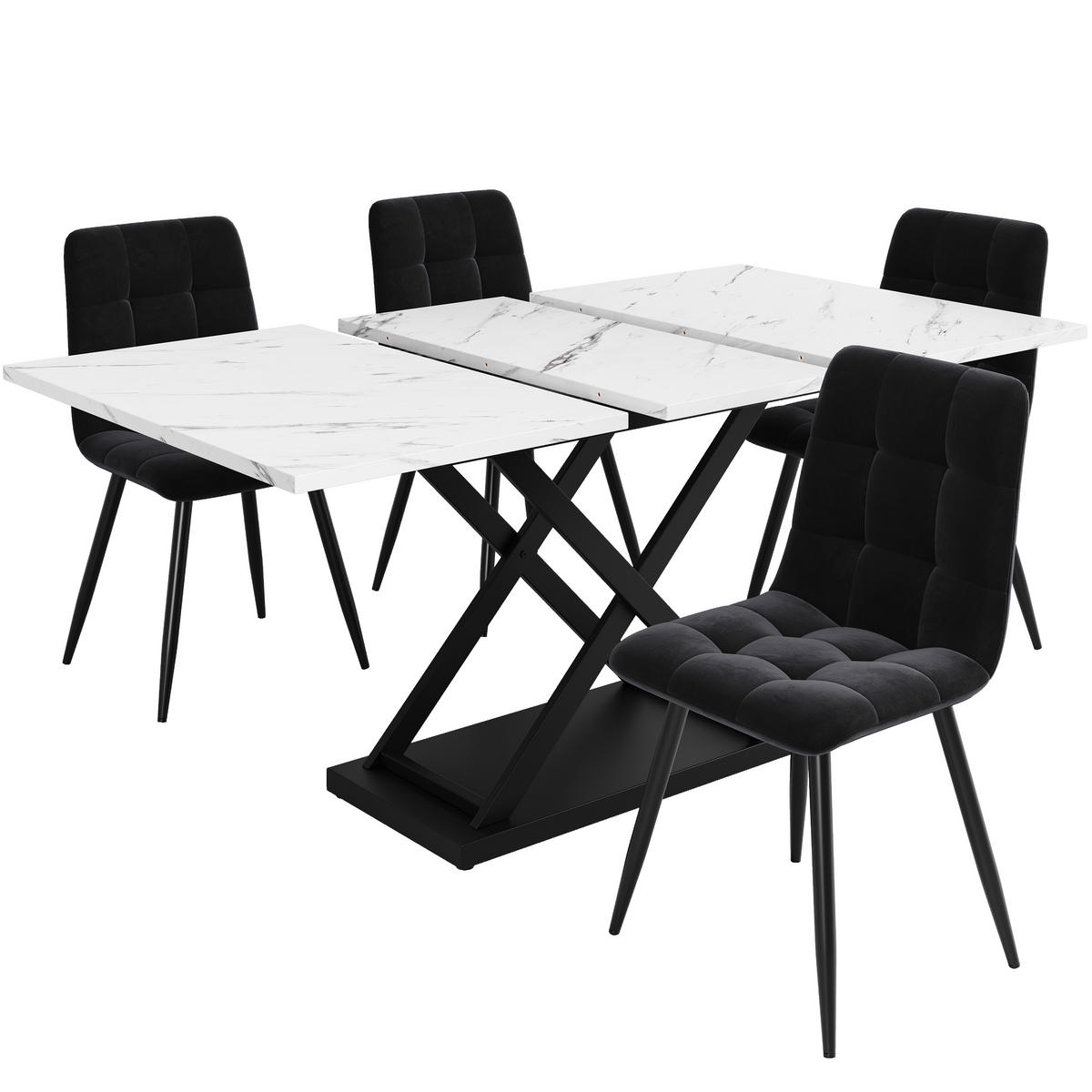 JÍDELNÍ SESTAVA 5dílná Rozkládací 160x80cm Samet - různobarevná, kov (80/75/120cm) - FLIEKS