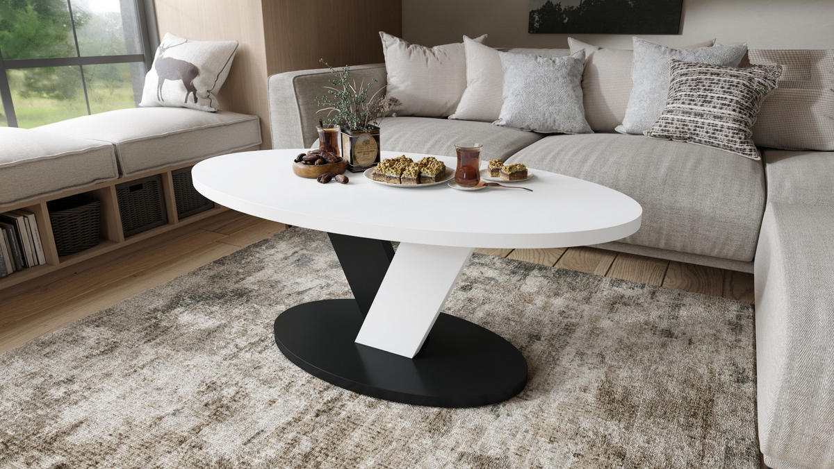 COUCHTISCH Oval Weiß - Schwarz mit Ablage - Schwarz/Weiß, Holzwerkstoff (60/110/45cm) - designimpex