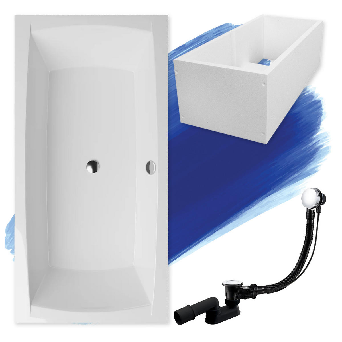 BADEWANNE Rechteck APRI 140/70 mit Träger Ablauf Füße - Weiß, Kunststoff (70/42/140cm) - bad land