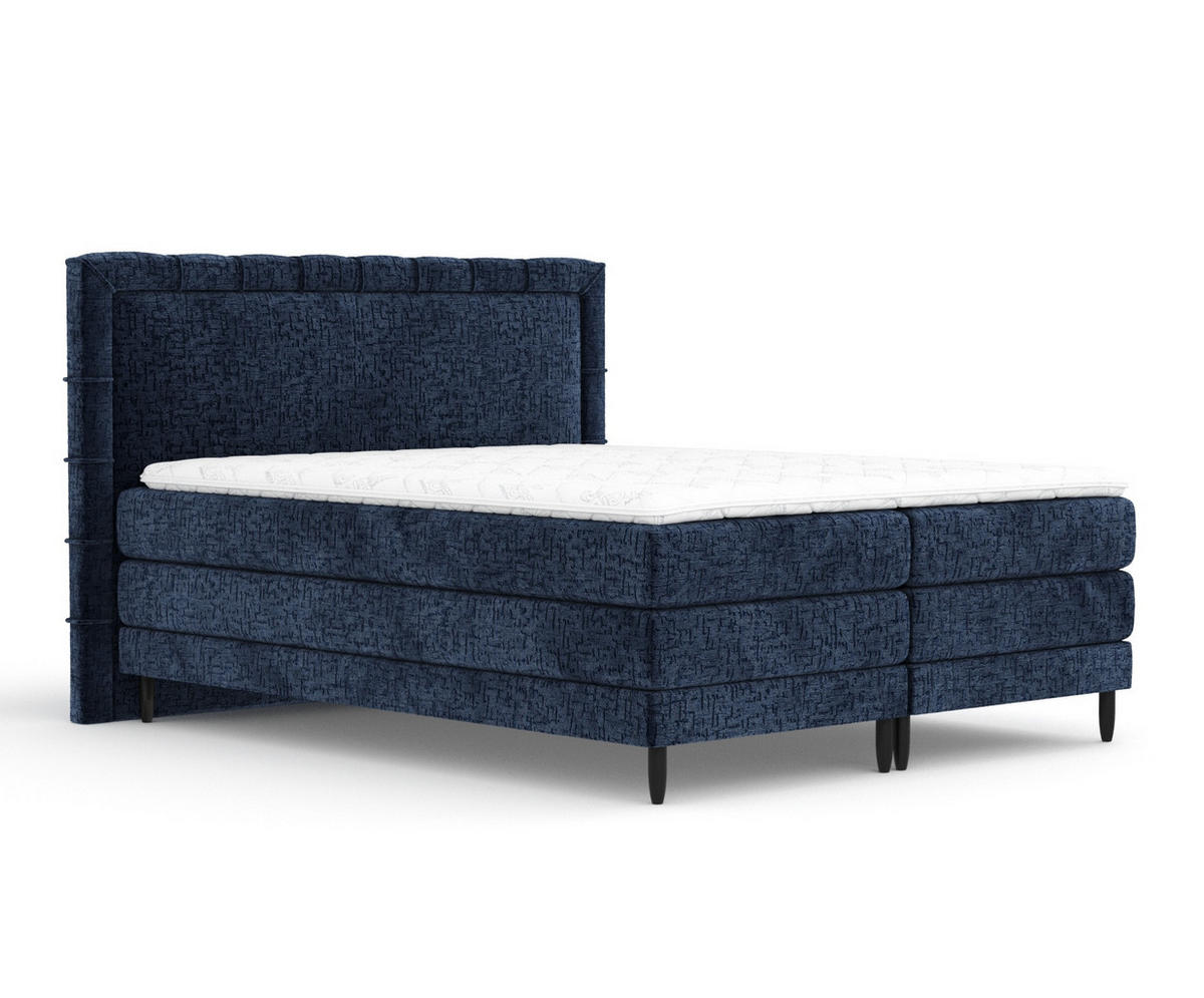 BOXSPRINGBETT Rimini Marineblau 160/200 cm mit Matratze und Topper - Schwarz/Dunkelblau, Holz/Holzwerkstoff (160/200cm) - Maison de Reve