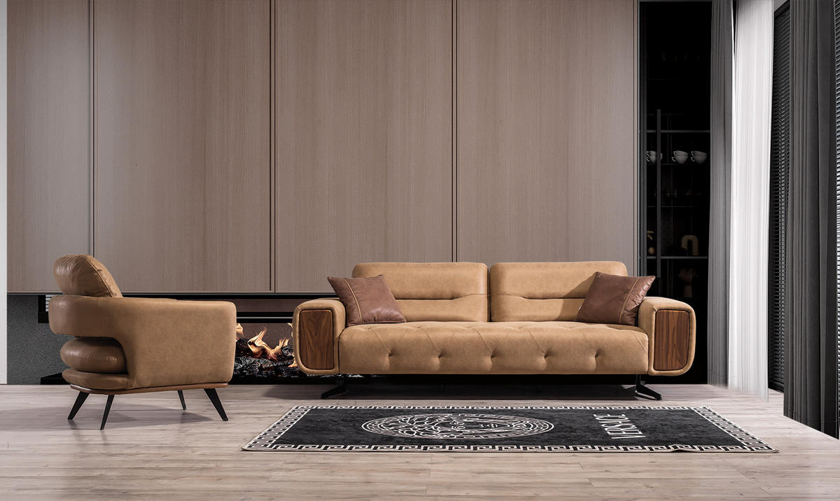 SITZGARNITUR Energy Grau-Seidengrau Stellvariante:3+3+1 - Braun, Holz (240/100/90cm) - Villa Möbel