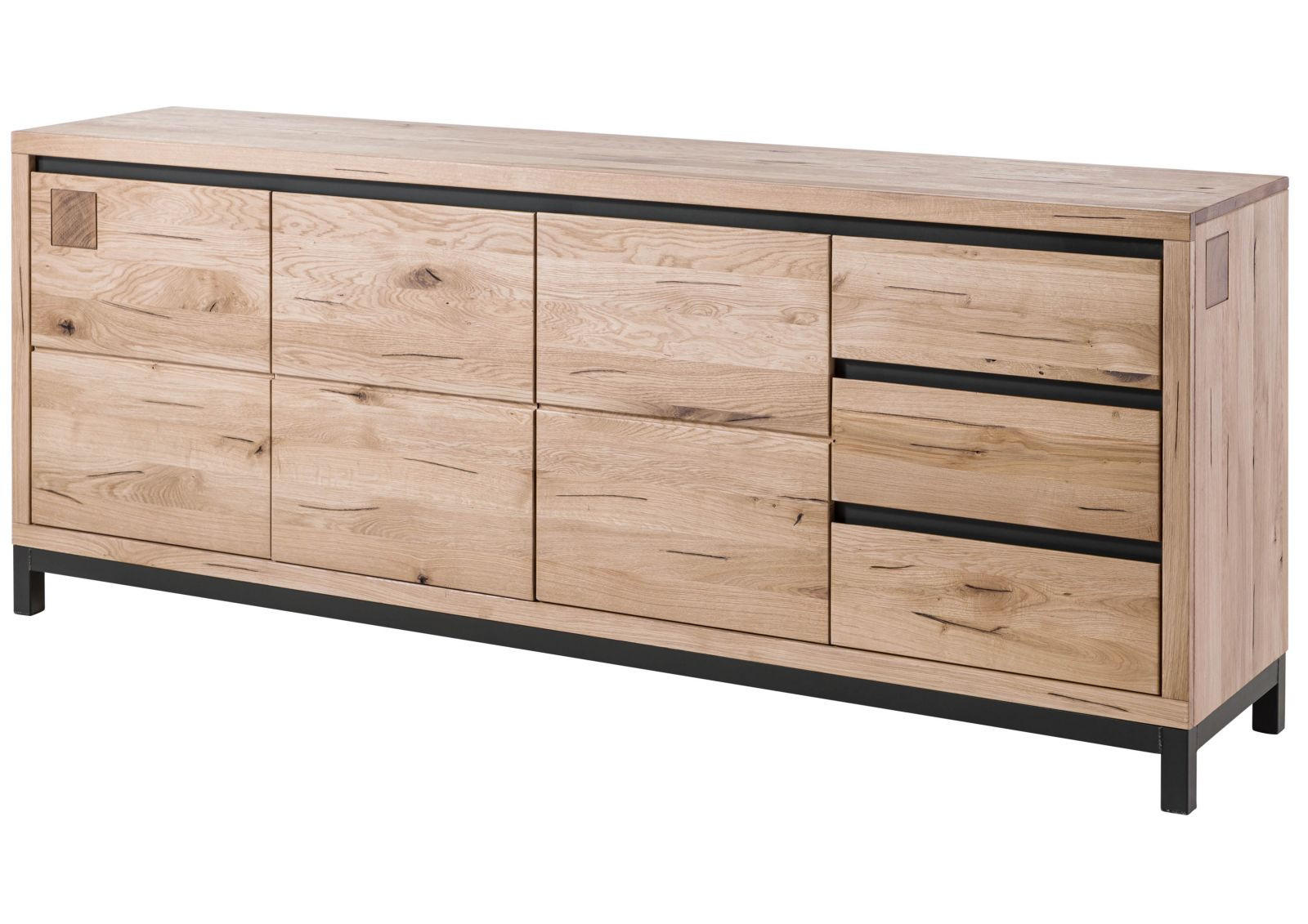 SIDEBOARD Wildeiche 210x45x85 bianco geölt VILLANDERS #252 - Beige, Holz (210/85/45cm) - Massivmoebel24
