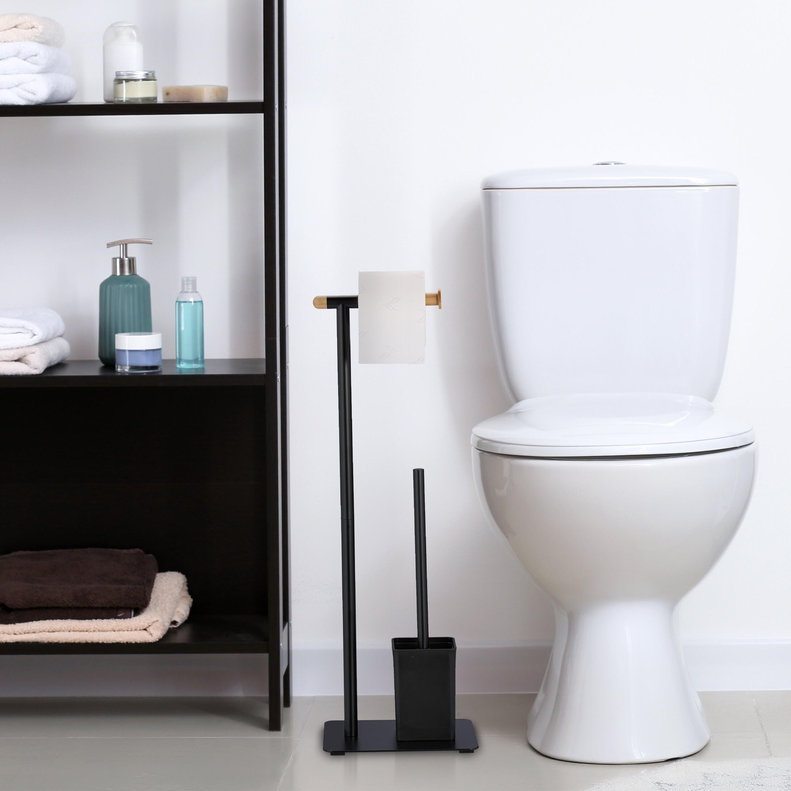 WC-GARNITUR - Schwarz, Holz/Metall (22/64.5/18cm) - Relaxdays