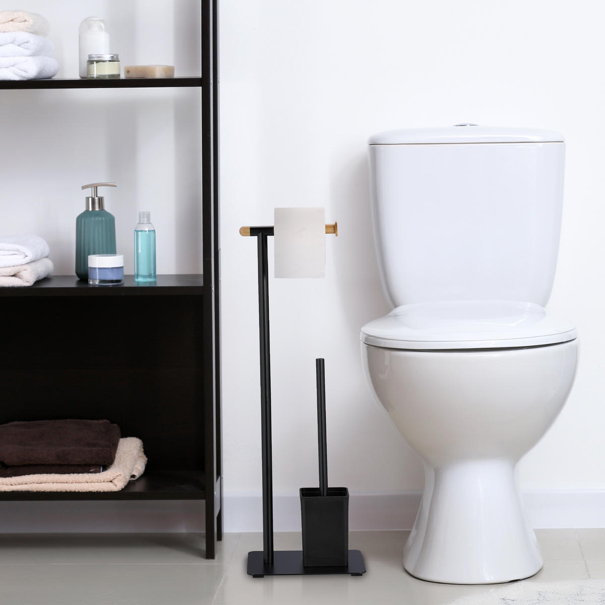 WC-GARNITUR - Schwarz, Holz/Metall (22/64.5/18cm) - Relaxdays