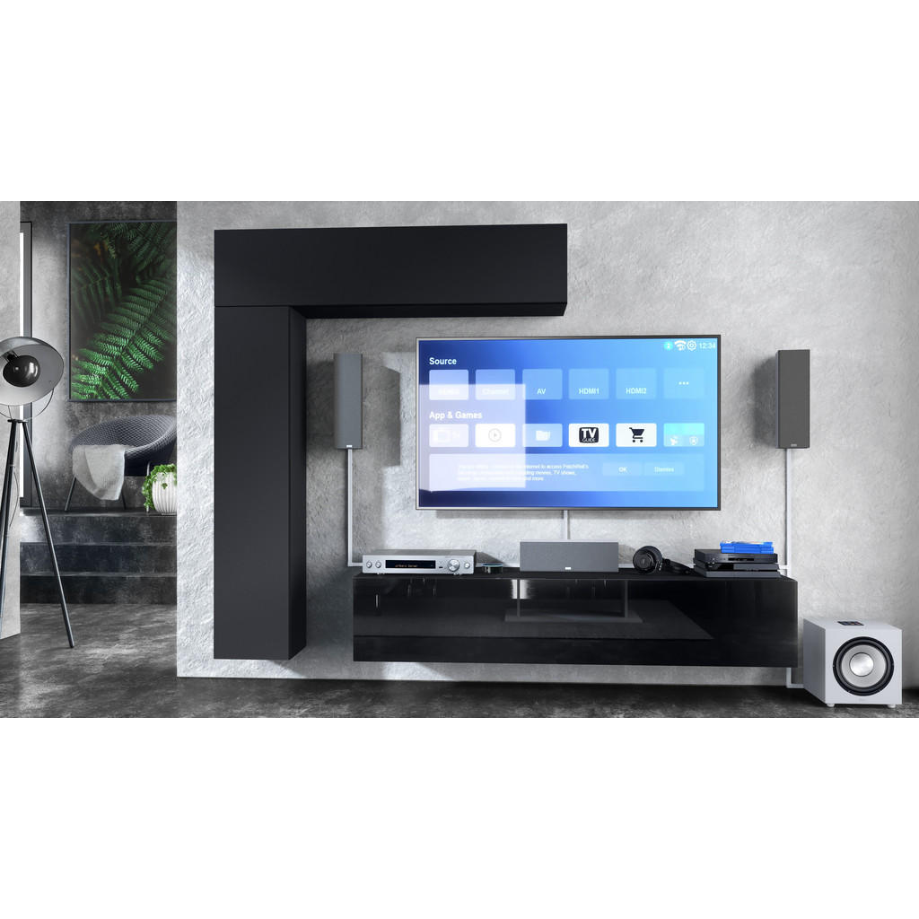 Thumbnail - Vladon Wohnwand, Schwarz, Holzwerkstoff, 320x182x39 cm, Wohnzimmer, Wohnwände, Anbauwände