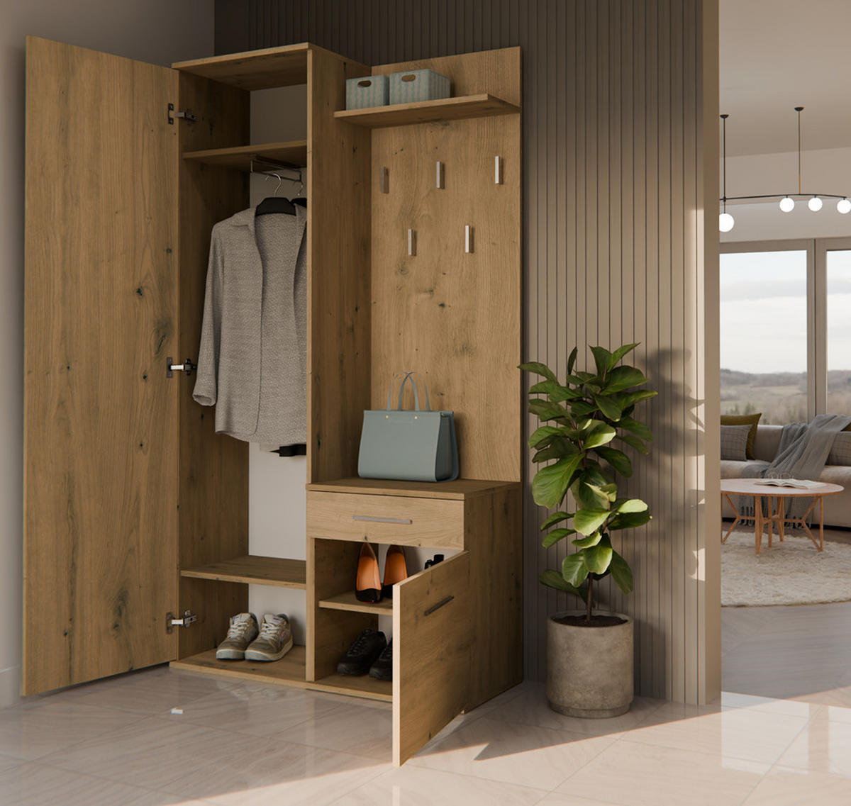 ŠATNÍK moderní se zrcadlem Skříň Duo Artisan 100/180/35 - dub artisan, kompozitní dřevo (100/180/35cm) - RAUMHIRSCH FURNITURE