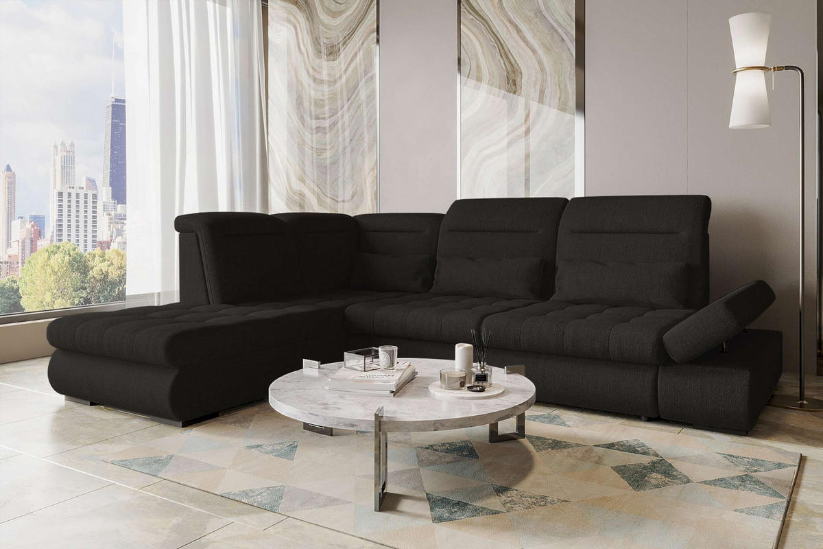 ECKSOFA Toscana Velours inkl. Schlaffunktion - Schwarz, Textil (227/279cm) - 99rooms