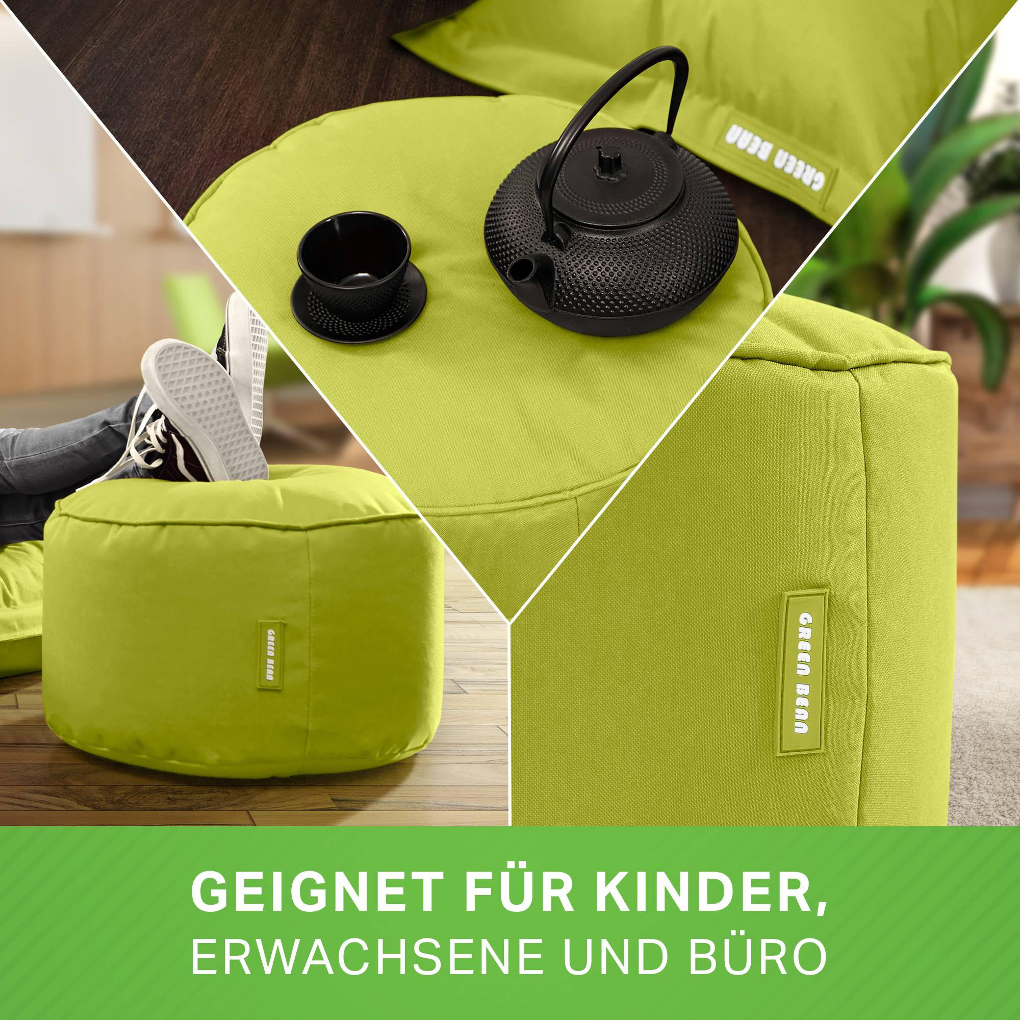SITZSACK-HOCKER Pouf "Stay" 45x25cm - Grün, Textil (45/25/45cm) - Green Bean