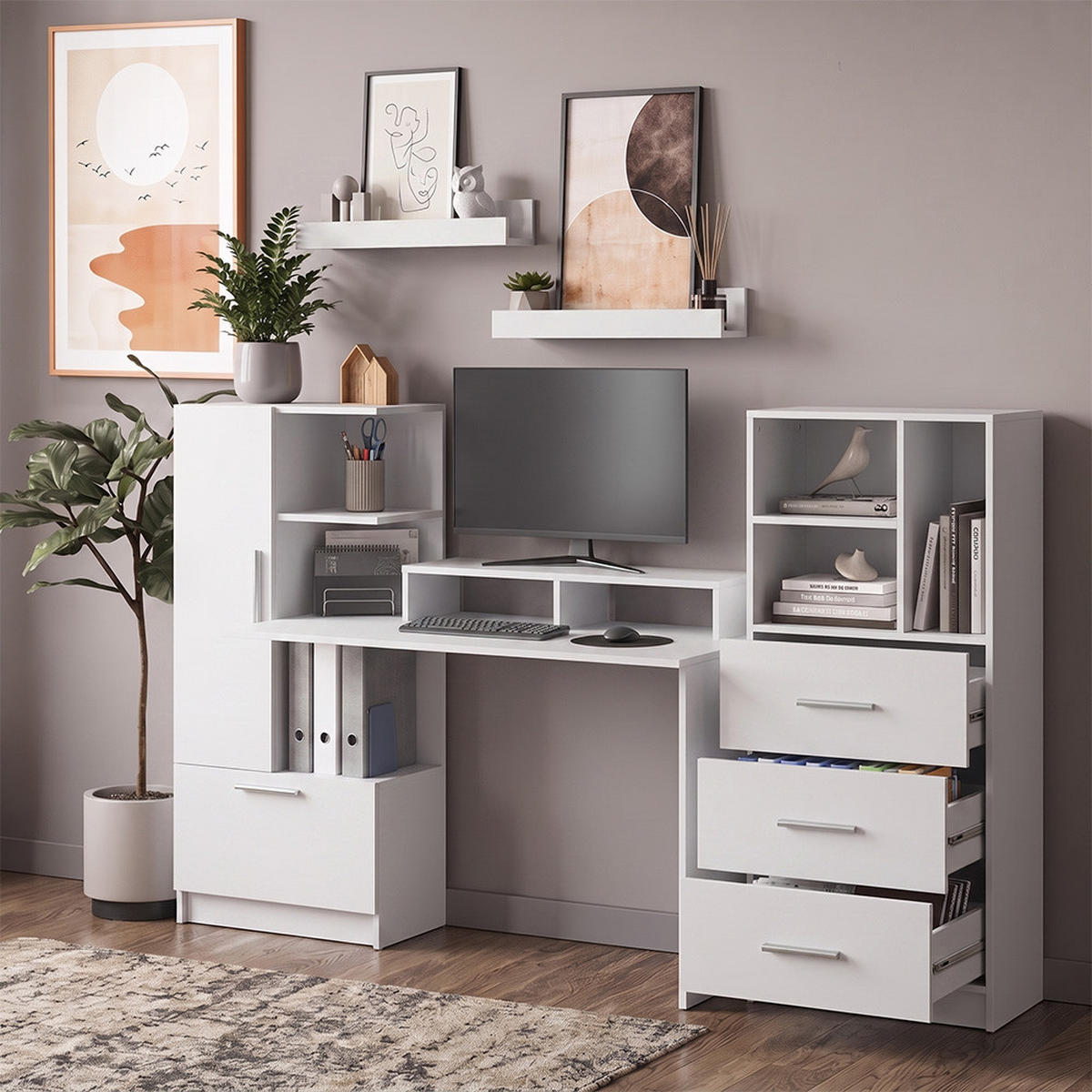 UNIVERSALSCHRANK Tomy, Weiß, 60 x 120 cm mit 3 Schubladen - Weiß, Holzwerkstoff (60/120/31.6cm) - Vicco