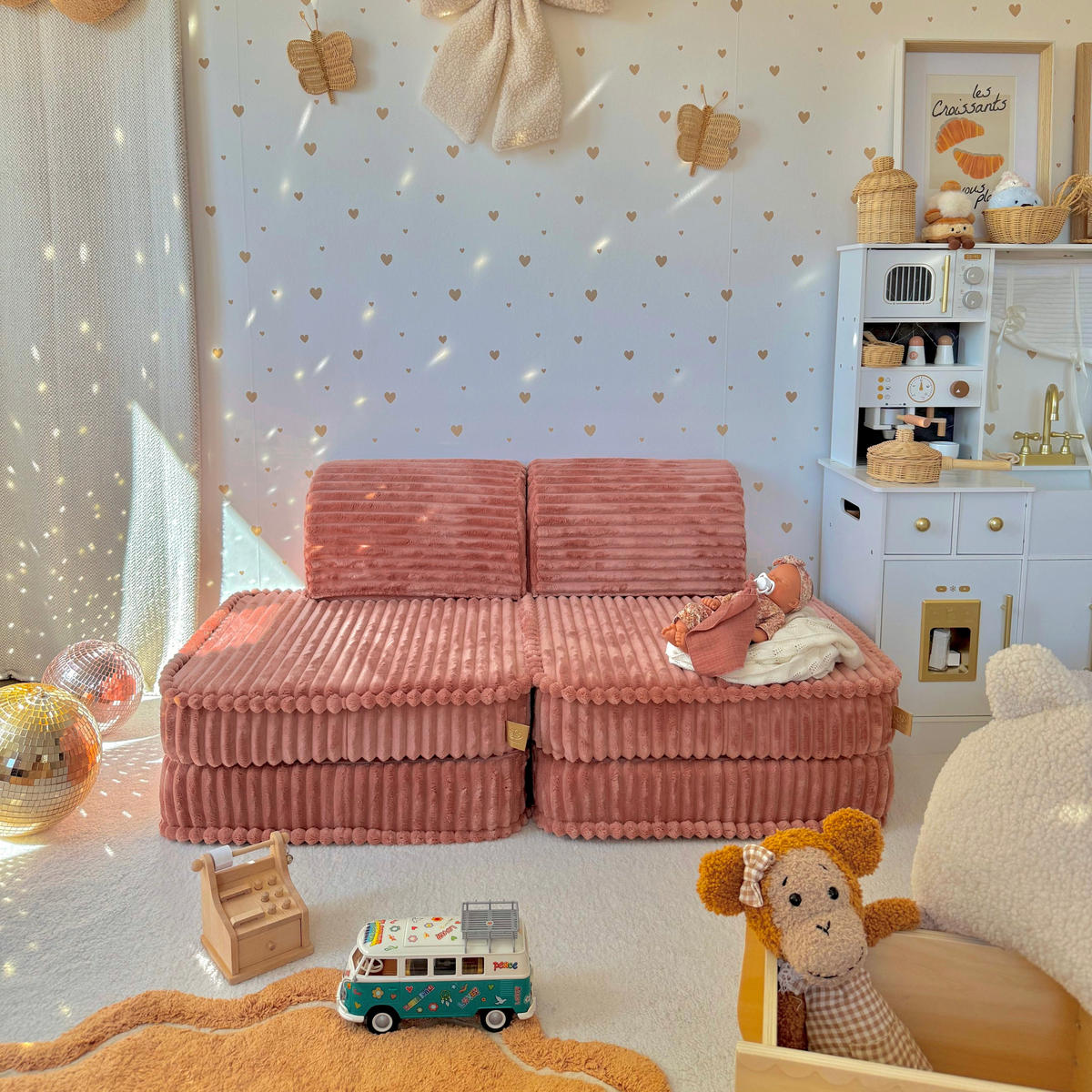KINDERSOFA Pocket Basic modular 4-tlg. aus Plüschcord in Taubengrau - Graphitfarben, Textil (120/25/60cm) - MeowBaby
