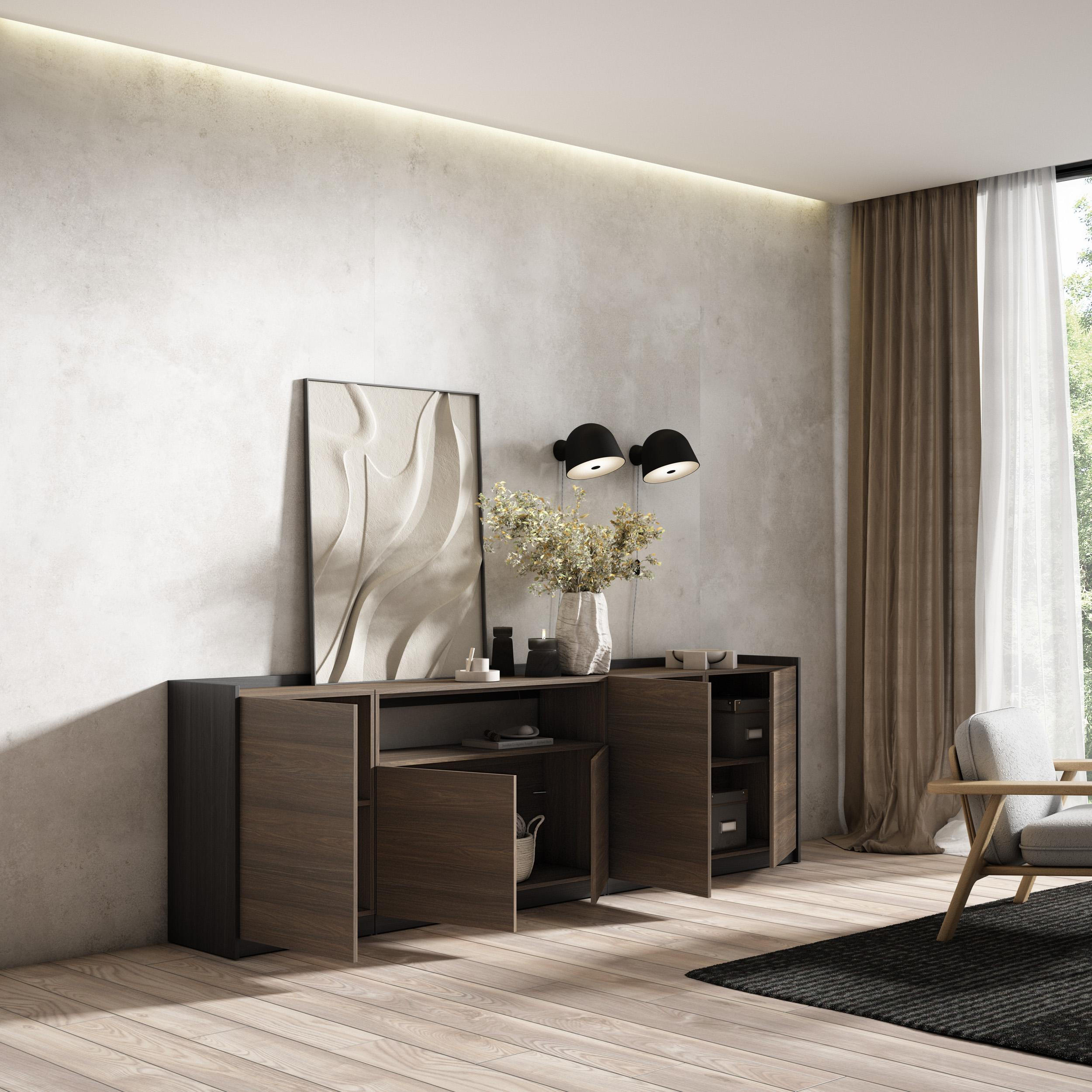 SIDEBOARD, Highboard, Dunkler Eiche und Schwarz, 260/37/80cm - Dunkelbraun, Holzwerkstoff (260/80/37cm) - Skraut Home