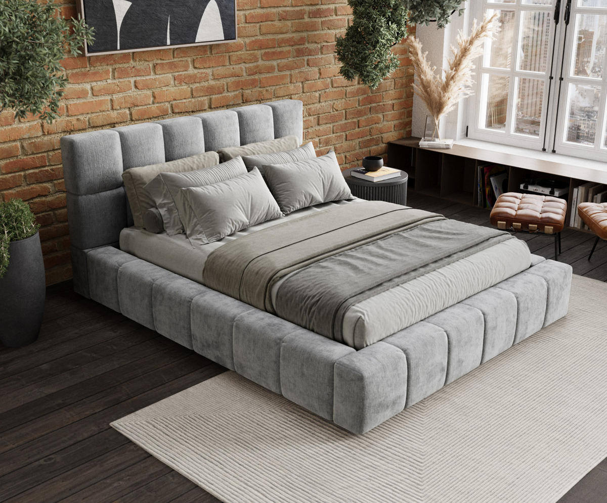 POLSTERBETT Kendal Dos Hellgrau 180/200 cm im Chenille-Stoff - Hellgrau/Schwarz, Holz/Holzwerkstoff (180/200cm) - Maison de Reve