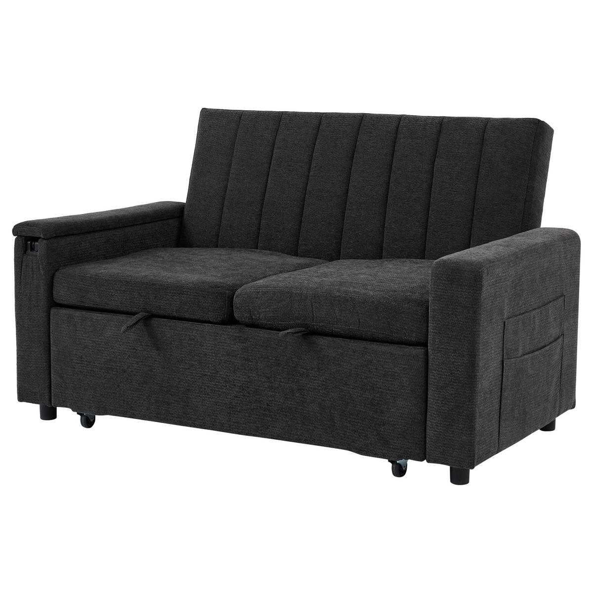 SCHLAFSOFA 140/84.5/84 cm Grau mit Klapptablett, USB & Type-C Ladeanschluss, Seitentaschen und Rollen - Grau, Textil (140/84/84.5cm) - Oxeza