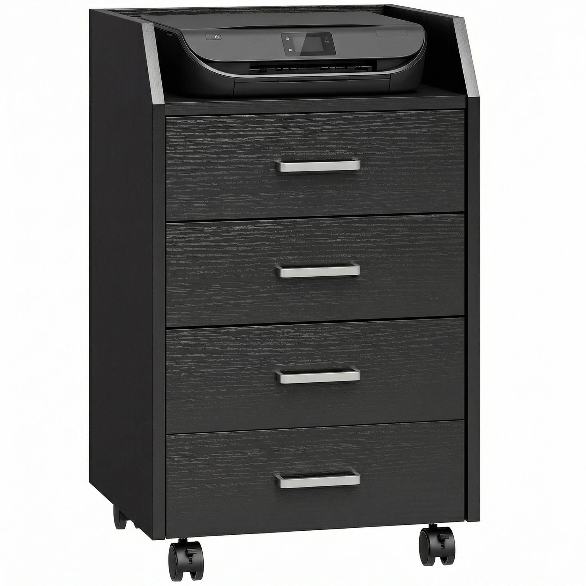ROLLCONTAINER DE-14523 4 Schubladen, rollbar Schwarz - Schwarz, Holzwerkstoff (36/65/40cm) - ComfortXL