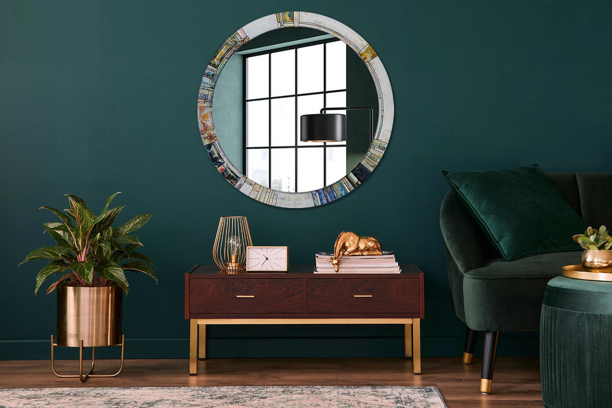 SPIEGEL Ø90 cm Rund mit Aufdruck - Perlmutt, Glas (90/90/0.4cm) - TULUP
