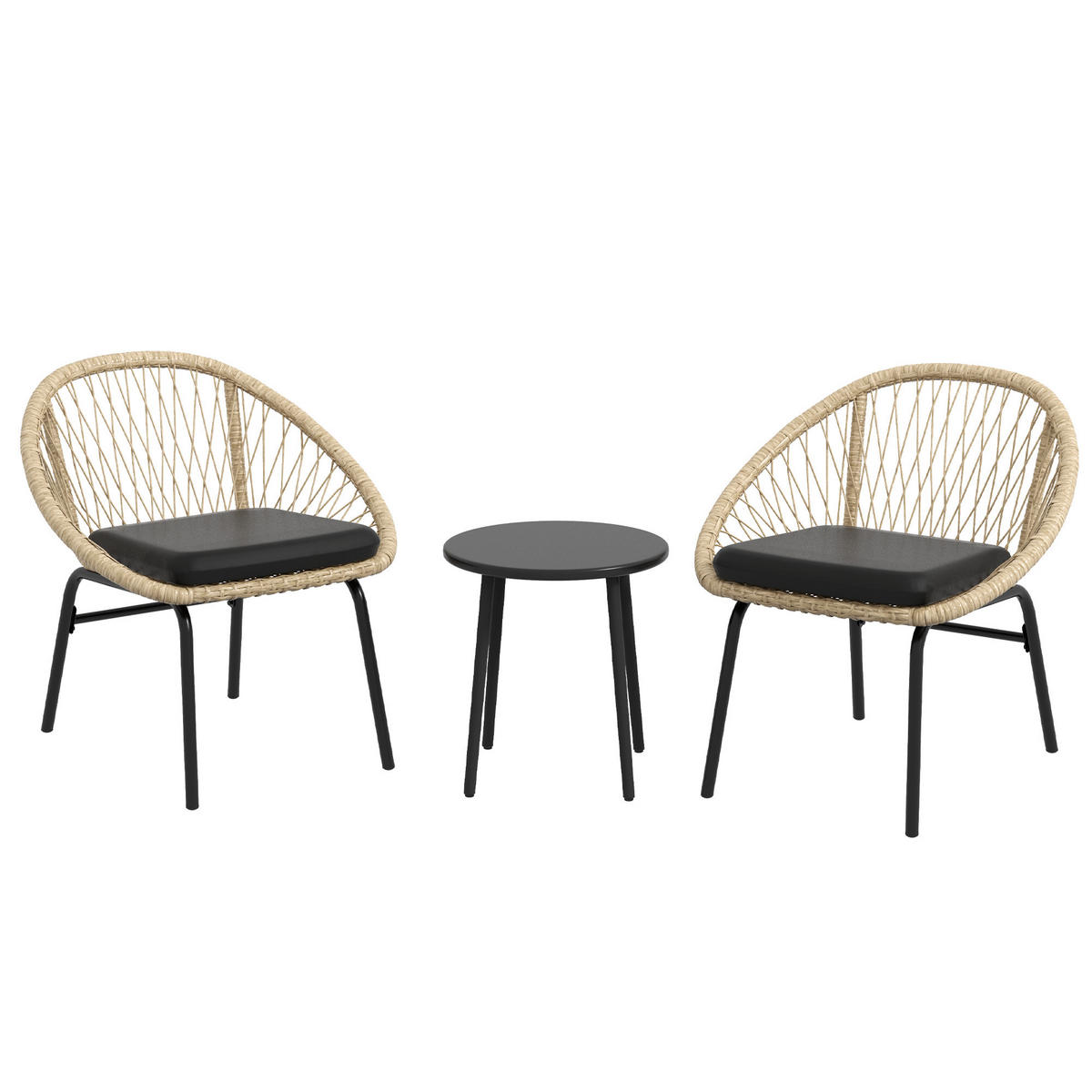 BALKONSET Ø40×45cm Rattan mit Kissen und Tisch Stahlplatte - Gelb, Naturmaterialien - Modfu