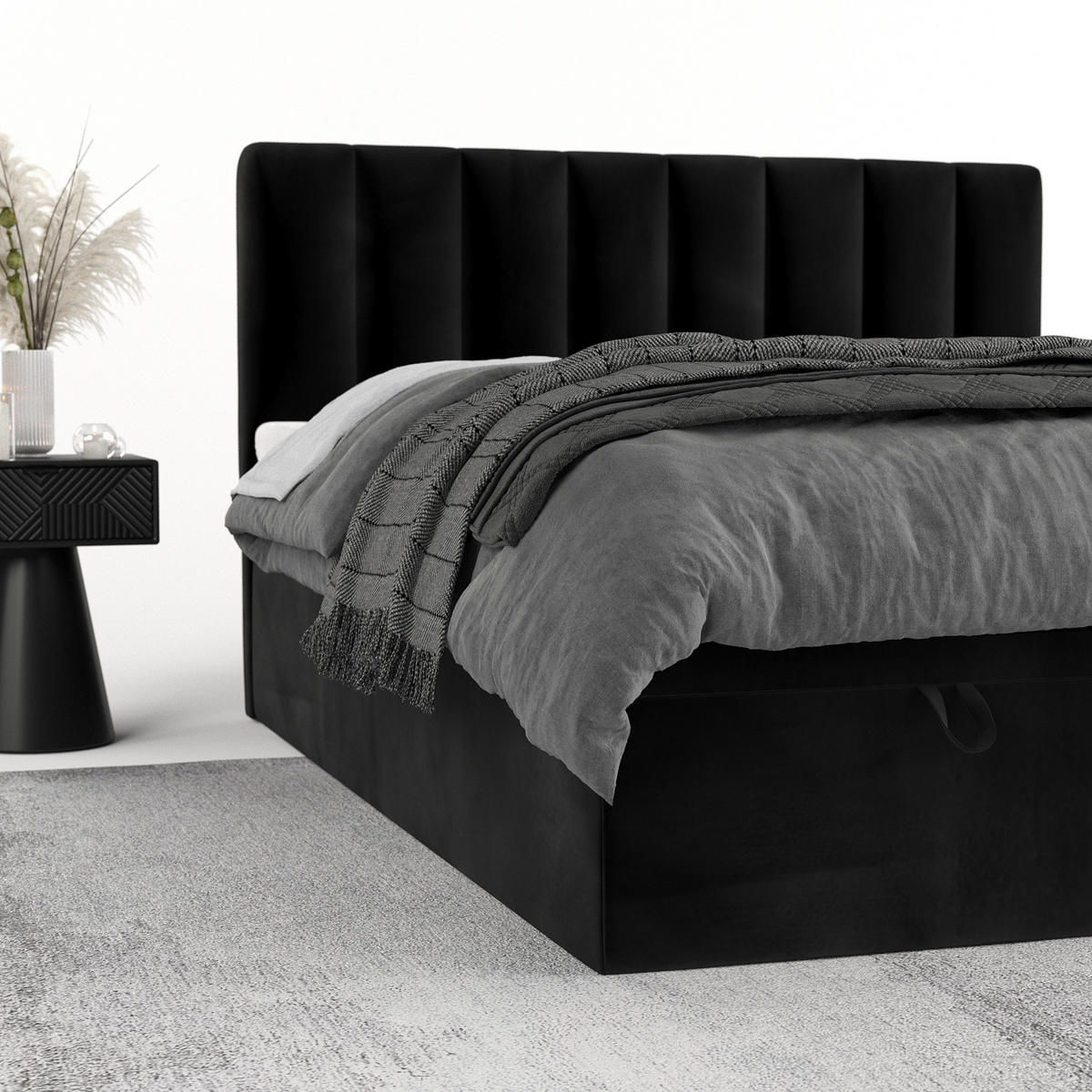 BOXBETT Lume 180/200 cm Schwarz im Kronos Stoff - Schwarz, Holz/Holzwerkstoff (180/200cm) - AltaBeds