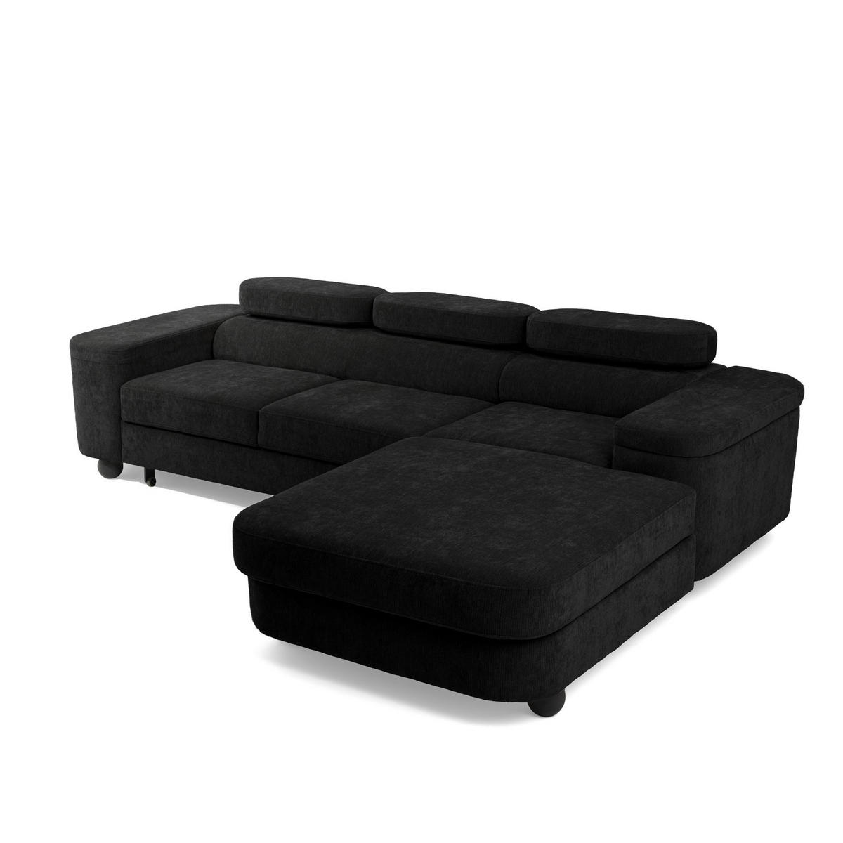 ECKSOFA LOVE L Rechts mit Schlaffunktion 124x210 Chenille Schwarz - Schwarz, Holz/Textil (205/284cm) - Muffo