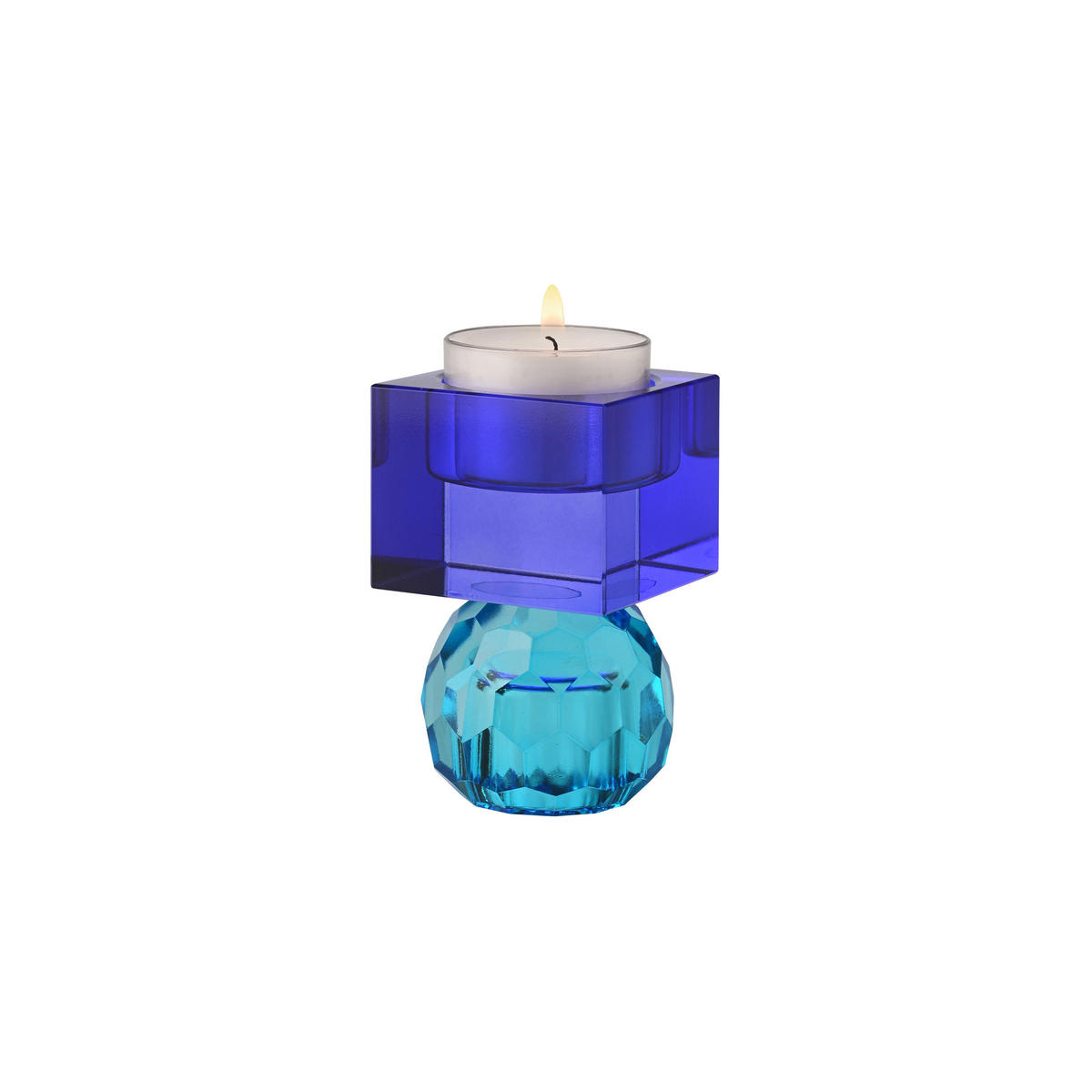 KERZENHALTER Sari Kugel Cube, Glas, Blau / Dunkelblau, H 8 cm - Blau, Glas (6/10/6cm) - Gift Company