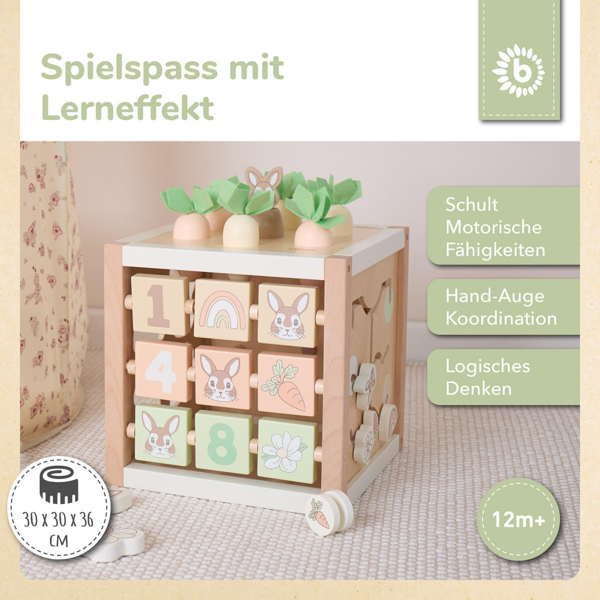 MOTORIKWÜRFEL Hase Fine XXL Holz FSC - a - Grün, Holz (30/30cm) - Bieco Spielwaren