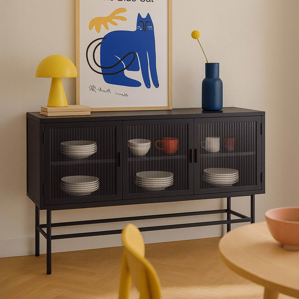SIDEBOARD, Schwarz - Schwarz, Metall (40/66/120cm) - Oviala