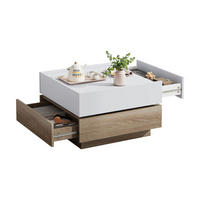 COUCHTISCH 360° drehbarer Kaffeetisch mit drehbarer Tischplatte & Schublade, erhöhte Kanten Holzoptik - Walnussfarben/Weiß, Holzwerkstoff (60/60/38cm) - EVRYAE