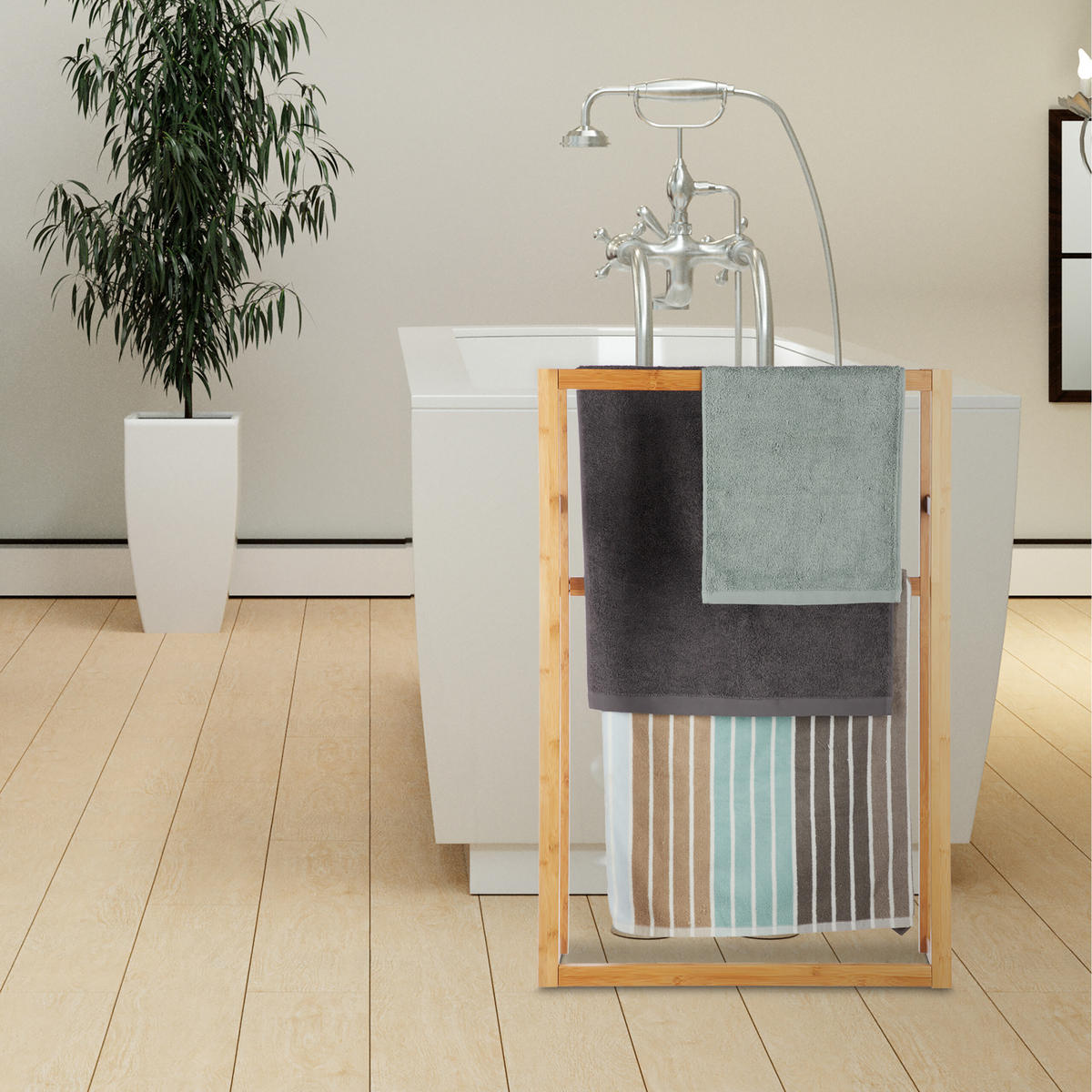 HANDTUCHSTÄNDER - Hellbraun, Holz (60/90/20cm) - Relaxdays